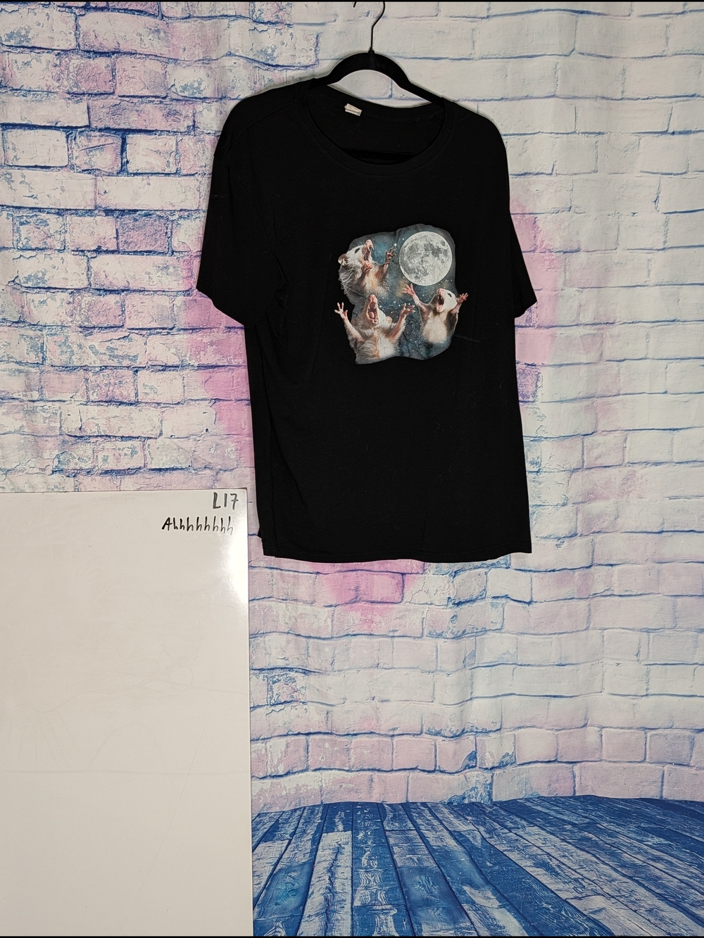 Black Graphic Tee with Moon and Possums